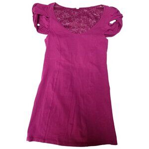 Free People Womens Raspberry Lace Back Short Sleeve Blouse Size Medium